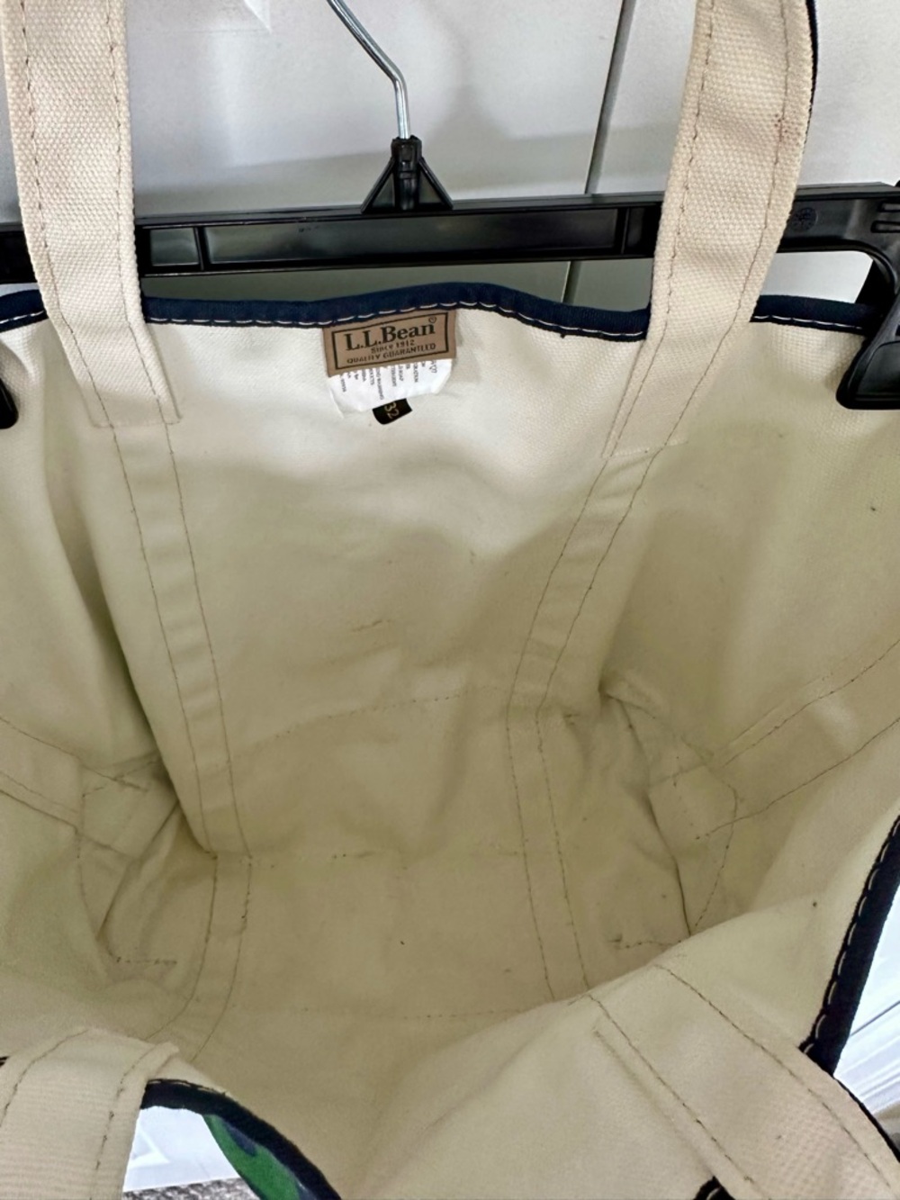 L.L. Bean Green Canvas Tote with Navy Polka Dots - Picture 2 of 6